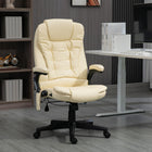 HOMCOM - Fauteuil de bureau exécutif en similicuir avec massage chauffant - beige-Revêtement en similicuir épais et rembourré, verrouillage manuel de l’inclinaison pour un confort ultime