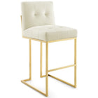 Modway Privy Gold Stainless Steel Performance Velvet Bar Stool - Gold Ivory - Set of 2-Gold Stainless Steel Geometric Base