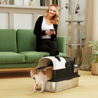 PawHut - Bac à litière XL en acier inoxydable pour chat avec couvercle et pelle style panda-La litière pour chat en acier inoxydable lisse résiste aux taches et se nettoie rapidement 