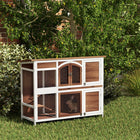 PawHut 49" L Outdoor 2-Tier Rabbit Hutch with Openable Roof and Slide-Out Tray - Brown-Two ramps so pets can access the different levels 