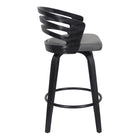Armen Living Jayden 26" Counter Height Swivel Bar Stool in Grey Faux Leather & Black Wood-19.5" L x 19" W x 35" H