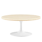 Modway Lippa 36" Round Faux Travertine Coffee Table - White Travertine-Artificial Travertine