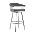 Armen Living - Chelsea Tabouret de Bar Pivotant de 74 cm de Hauteur en Similicuir Gris et Acier Inoxydable Brossé-Disponible en plusieurs finitions et coloris au choix :

Acier inoxydable brossé avec revêtement en similicuir noir, gris ou blanc
Finition argentée avec revêtement en similicuir gris ou blanc
Finition noire avec revêtement en similicuir noir ou gris
Finition Java avec revêtement en similicuir chocolat