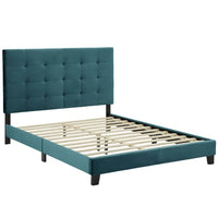 Modway Melanie Tufted Button Upholstered Performance Velvet Full Platform Bed - Sea Blue-Platform Bed Frame With Headboard