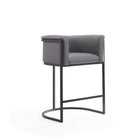 Manhattan Comfort Cosmopolitan 23.7" Mid-Century Modern Faux Leather Upholstered Counter Stool - Grey and Black - 3 Pack-Semi Circle Open Design with Tight Back Finish
