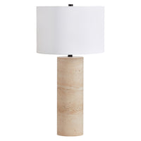 Hudson&Canal - Lampe de table Corbett de 74 cm de haut en travertin naturel avec abat-jour en tissu-Design moderne éclectique pour votre salon, votre espace de travail ou votre table de chevet