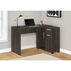 Monarch Specialties 7349 46" Computer Desk - Brown Oak/Storage Cabinet-Open and closed storage options on the right side include 2 cubbies with 1 fixed shelf panel, 1 storage drawer with a silver handle and metal drawer glides, and 1 cabinet with a silver handle and metal door hinges