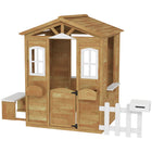 Outsunny Outdoor Kids Playhouse with Door and Windows - Yellow-A mailbox, flowerpot holders, fence, serving station included for the real playing experience 
