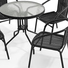 Flash Furniture 28" Round Glass Metal Table with Black Rattan Edging & 4 Black Rattan Stack Chairs-5mm Thick Glass