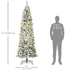 HOMCOM 7.5' Pre-Lit Snow-Flocked Christmas Tree - Green-Beautiful pre-set light patterns of continue lighting for creative holiday twinkling 