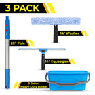 Gritt Commercial Pro Window Cleaning Kit - 14" Squeegee and Washer - 20" Pole Handle - 3 Gallon Bucket - 3 Pack-Tools easily attach to the included 20" Pole
