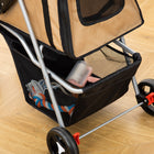 PawHut 4-Wheel One-Click Folding Pet Stroller with Brakes, Cup Holder and Travel Carrier - Coffee-Material: Steel, oxford 