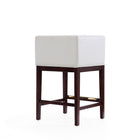 Manhattan Comfort Kingsley 21" Mid-Century Modern Faux Leather Upholstered Counter Stool - Ivory and Dark Walnut - 3 Pack-Seat Height: "