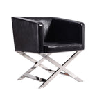 Manhattan Comfort Hollywood 25.6" Contemporary Faux Leather Upholstered Accent Chair - Black and Polished Chrome - 2 Pack-Tailored Upholstered in Soft Faux Leather
