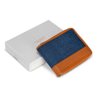 Champs - Portefeuille Zip Around en Cuir Denim - Beige/Bleu-3 pochettes latérales
