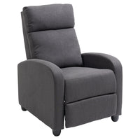 HOMCOM Push Back Recliner with Padded Seat for Home Theater - Dark Grey-Applying pressure to the backrest initiates a recline to 135°, accompanied by lifting the footrest