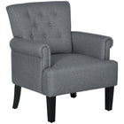 HOMCOM - Fauteuil d’appoint en tissu avec pieds en bois - accoudoirs roulés pour chambre à coucher - gris-Le tissu respirant effet lin résiste aux plis et à la déformation 
