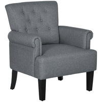 HOMCOM - Fauteuil d’appoint en tissu avec pieds en bois - accoudoirs roulés pour chambre à coucher - gris-Le tissu respirant effet lin résiste aux plis et à la déformation 
