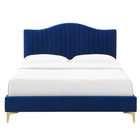 Modway Juniper Channel Tufted Performance Velvet Queen Platform Bed - Navy-Gold Metal Legs With Non-Marking Caps