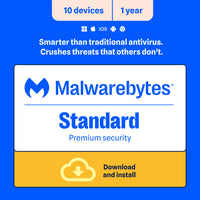 Malwarebytes Standard Premium Security for Windows, MacOS, Android, iOS, Chrome - 10 Devices - 1 Year Subscription [Digital Download]-Valid email address must be provided at checkout