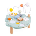 Janod Sweet Cocoon Multi-Activity Leaf Station-Features a looping toy, removable gears, and a color wheel.