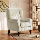 HOMCOM - Fauteuil d’appoint en tissu avec pieds en bois - accoudoirs roulés pour chambre à coucher - blanc-Dossier à oreilles capitonné avec accoudoirs roulés apporte un charme élégant 
