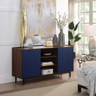 Manhattan Comfort Duane 59.05" Mid-Century Modern Sideboard - Dark Brown and Navy Blue-Includes 3 Center Shelves with Adjustable Features and 2 Side Shelves. Total 7 Shelf Spaces