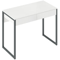 HOMCOM 39.4" High Gloss Computer Desk with 2 Drawers - White/Grey-Features a high-gloss finish, brightening your space with modern, stylish flair
