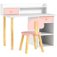 Qaba Kids Desk and Chair 2-Piece Set with Storage and Shelves - Pink-Wide desktop accommodates reading, writing, eating, and crafting activities 