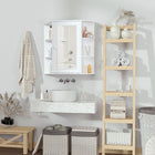 HOMCOM Wall Mount Medicine Cabinet with Mirror - White-A wooden knob for easy opening  