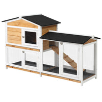 PawHut - Clapier à lapin en bois à 2 niveaux avec rampe et enclos extérieur jaune - 62 po L x 20,9 po l x 36,8 po H-Toit en asphalte anti-UV et résistant aux intempéries protège vos animaux des conditions climatiques difficiles 