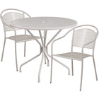 35.25'' Round Light Grey Indoor-Outdoor Steel Patio Table Set with 2 Round Back Chairs [CO-35RD-03CHR2-SIL-GG]-Set Includes Table and 2 Chairs