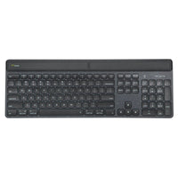 Targus Sustainable Energy Harvesting EcoSmart Keyboard-It is primarily powered by solar cells optimized to harvest light from a variety of light conditions (including indoor lighting). It connects to up to 3 devices using Bluetooth SoC
