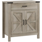 HOMCOM 30.5" L Sideboard Buffet Cabinet - Grey-Wood grain finish, barn doors, and metal accents add rustic farmhouse charm 