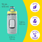 Bubba - Bouteille d’eau pour enfants Flo bubba, 473 ml, large ouverture, manchon en silicone, couvercle à bouton-poussoir, pierre pâle/lumière vive/scuba-Design portable avec une poignée de transport intégrée et un couvercle à bouton-poussoir pour boire d’une seule main