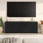 Hudson&Canal - Meuble TV Renad pour téléviseurs jusqu'à 78" - Grain noir-Fabriqué à partir de matériaux MDF robustes dans une finition blanche en aulne fabriquée à la main