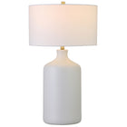 Hudson&Canal Sloane 29" Tall Ceramic Table Lamp with Fabric Shade - Matte White/White-Paired with a white drum fabric shade