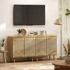 HOMCOM - Buffet boho 31,5 po L avec portes en corde de papier tressée à la main - chêne-Comprend un kit anti-basculement pour la sécurité des familles 