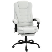 Vinsetto 7-Point Vibrating Reclining Massage Office Chair with Footrest and Swivel Wheels - White-7 vibration massage points to relax your body