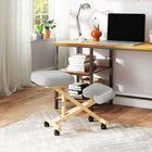 HOMCOM Ergonomic Kneeling Posture Chair for Home Office - Cream White-Covered in breathable linen-look fabric, offering comfort in all seasons
