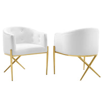 Modway Savour Performance Velvet Accent Dining Armchair - White - 2 Pack-Tufted Dining Armchair