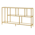 Hudson&Canal - Console Winthrop 52" de largeur avec étagères en verre - Laiton-Le dessus peut supporter 40 lb, les étagères du milieu et du bas peuvent supporter respectivement 20 et 30 lb