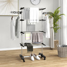 HOMCOM 4-Tier Clothes Drying Rack with Side Wings Wheels for Indoor Outdoor - Black-Features 4-tier height adjustable racks with wave clips and 2 side wings with slots 