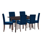 Modway Prosper 7-Piece Upholstered Velvet Dining Set - Cappuccino Navy-Modern Kitchen Table/Parsons Dining Chairs