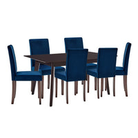 Modway Prosper 7-Piece Upholstered Velvet Dining Set - Cappuccino Navy-Modern Kitchen Table/Parsons Dining Chairs