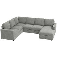 HOMCOM - Canapé-lit gigogne en forme de U avec rangement pour chaise longue - gris-Se transforme facilement entre un canapé en forme de U et un lit d’appoint 