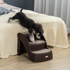 PawHut Foldable 3-Step Pet Stairs with Non-slip Treads - Brown-Can be easily folded for storage without any tool 
