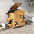 PawHut Outdoor Wooden 2-Storey Catio Cat House - Yellow-Solid wood is sturdy and durable 