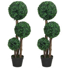 HOMCOM 35" Artificial Boxwood Triple Ball Topiary Tree - Green - 2 Pack-Beautiful set of two artificial three-ball boxwood trees 