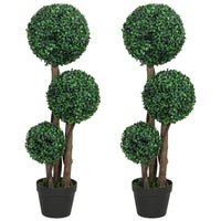 HOMCOM - Arbre topiaire artificiel à trois boules en buis 35 po - vert - lot de 2-Bel ensemble de deux arbres artificiels de buis à trois boules 